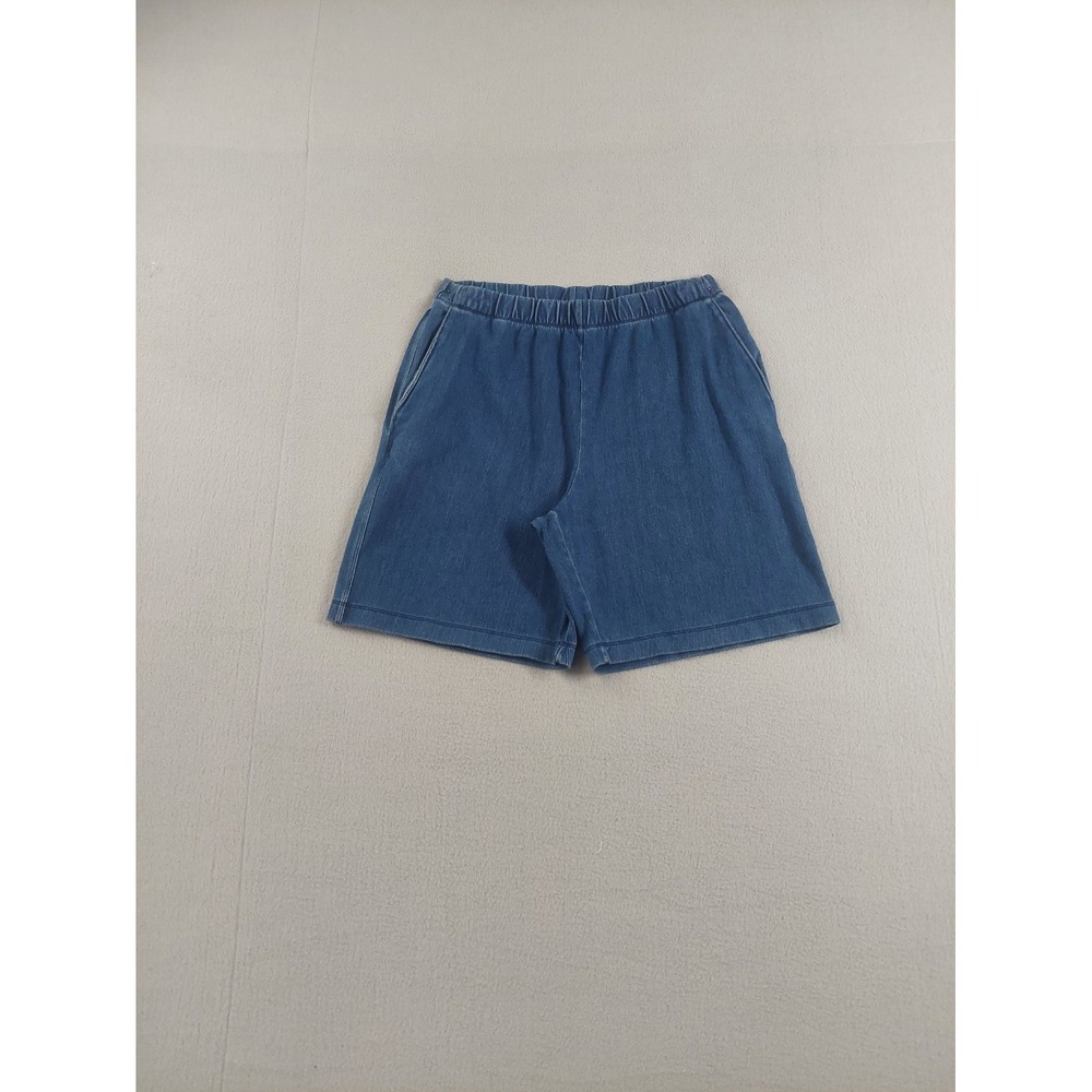 Lands End Women Denim Short S Blue High Rise Pull On Slash Pocket Casual Fit